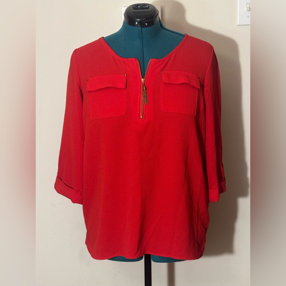 Cathy size medium red zip up blouse